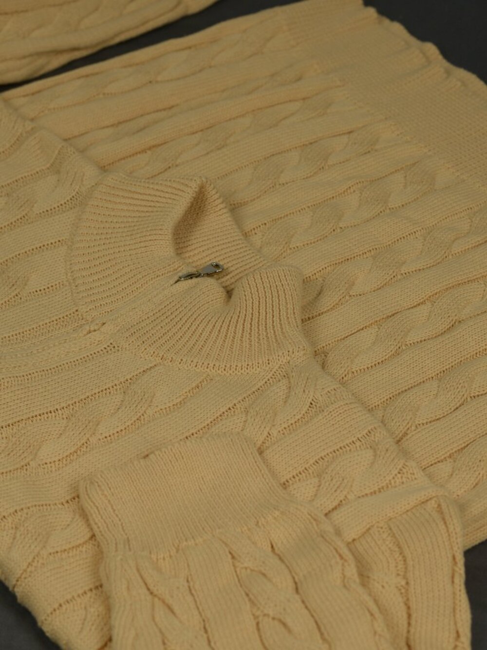 Unbranded Men's Cotton Sweater Cream Camel Cable Knit L